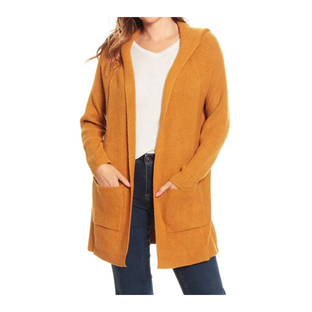 TAHARI Hooded Cardigan Sweater Size M Orange Cotton Polyester Gently Use